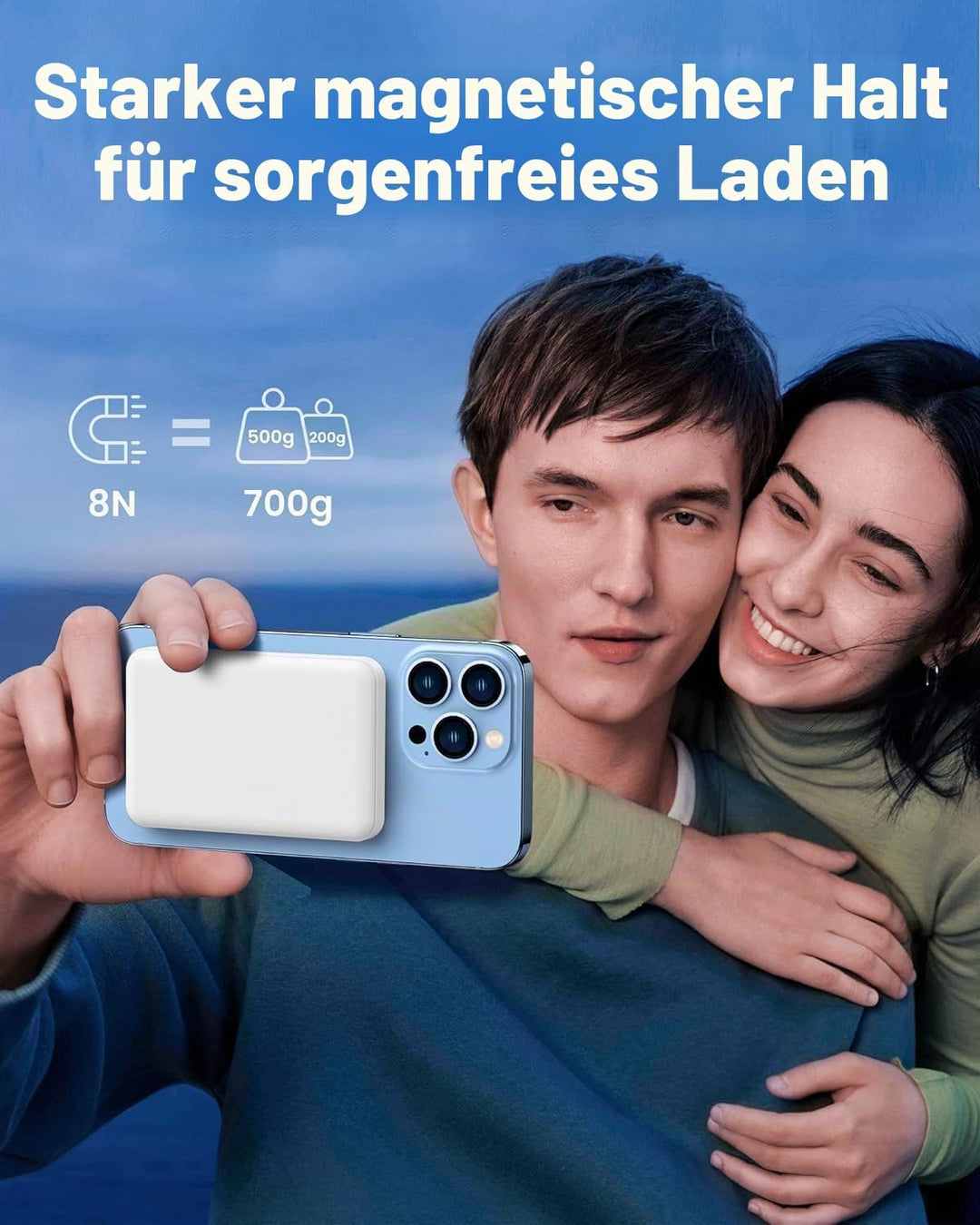 Powerbank für MagSafe, Magnetische Wireless Power Bank 10000mAh Schnellladefunktion Ladegerät, Kabel