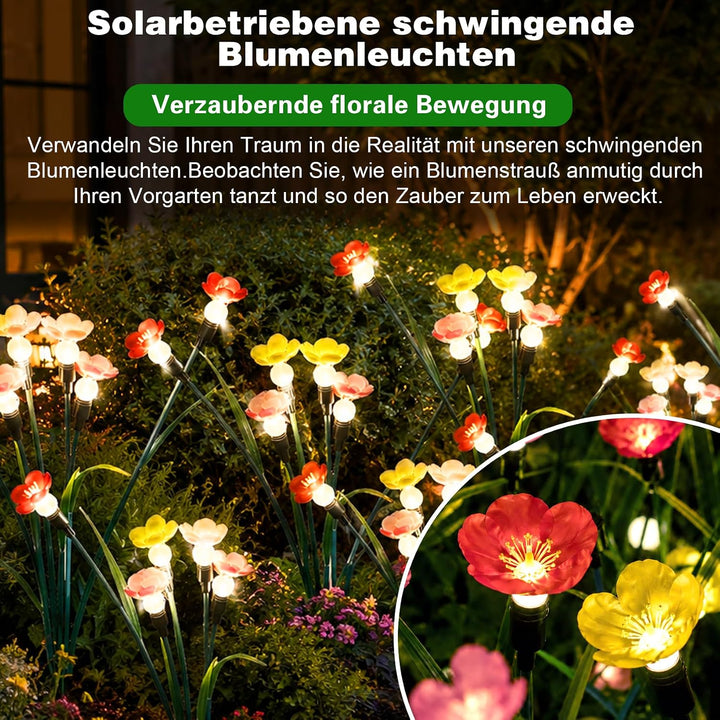 Solar-Gartenlichter, 4 Stück, schwingende Blume und Glühwürmchen, schwingt im Wind, Solar-Aussenleuc