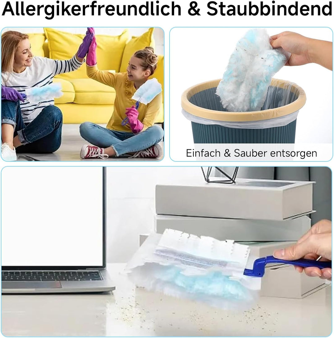 80 Stück Staubmagnet Nachfüllpack, Kompatibel mit Swiffer, Duster Set mit Teleskopstange & Handgriff