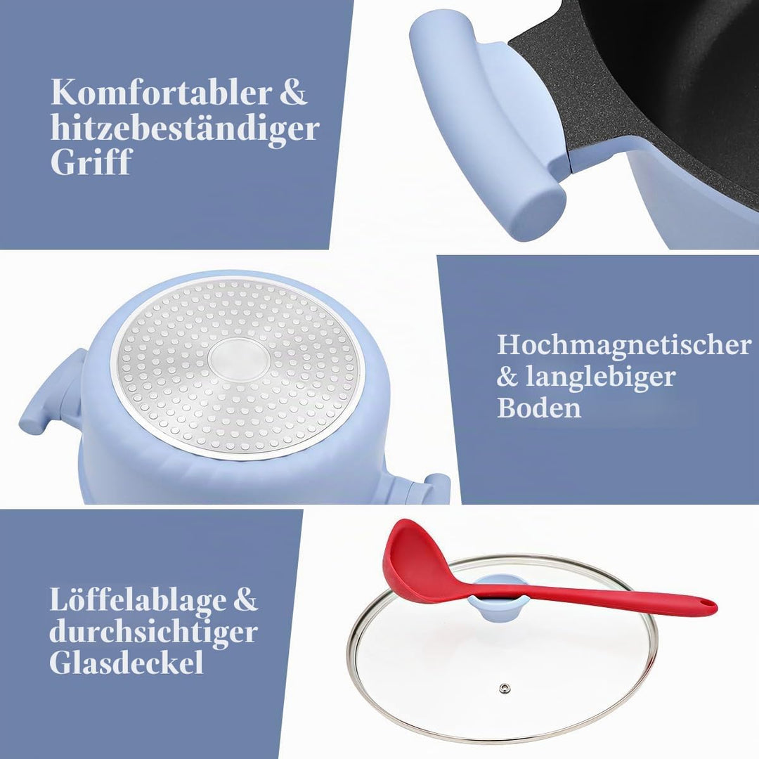 Kochtopf 28 cm mit Deckel, Grosser 7L Schmortopf Gesunde Koch-Nudeltopf für alle Herde, Antihaft Kas