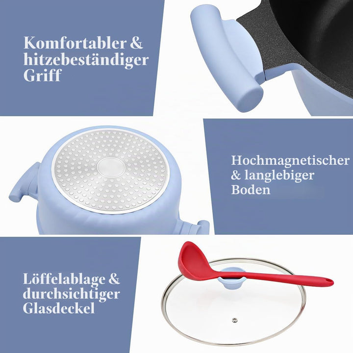 Kochtopf 28 cm mit Deckel, Grosser 7L Schmortopf Gesunde Koch-Nudeltopf für alle Herde, Antihaft Kas