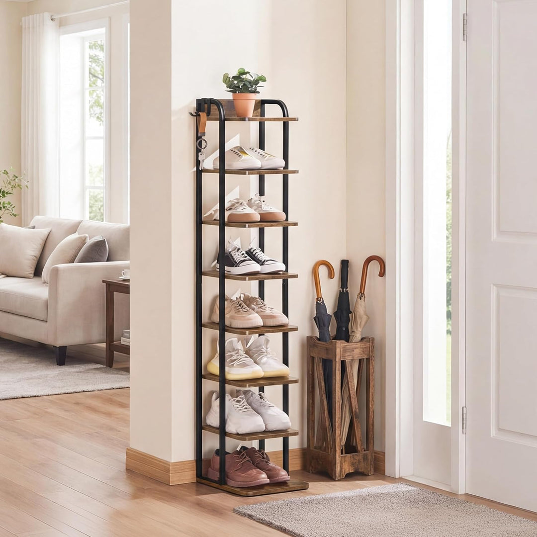 Yaheetech Schmales Schuhregal, Schuhablage mit 8 Ebenen, Platzsparender Schuhschrank Holz im Vintage