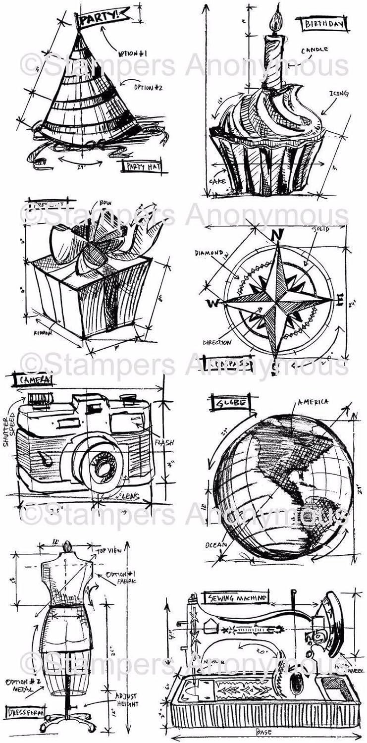 TIM HOLTZ STAMPER ANONYMOUS CLING STAMPS- THJ001 BLUEPRINT ASSORTMENT by Tim Holtz