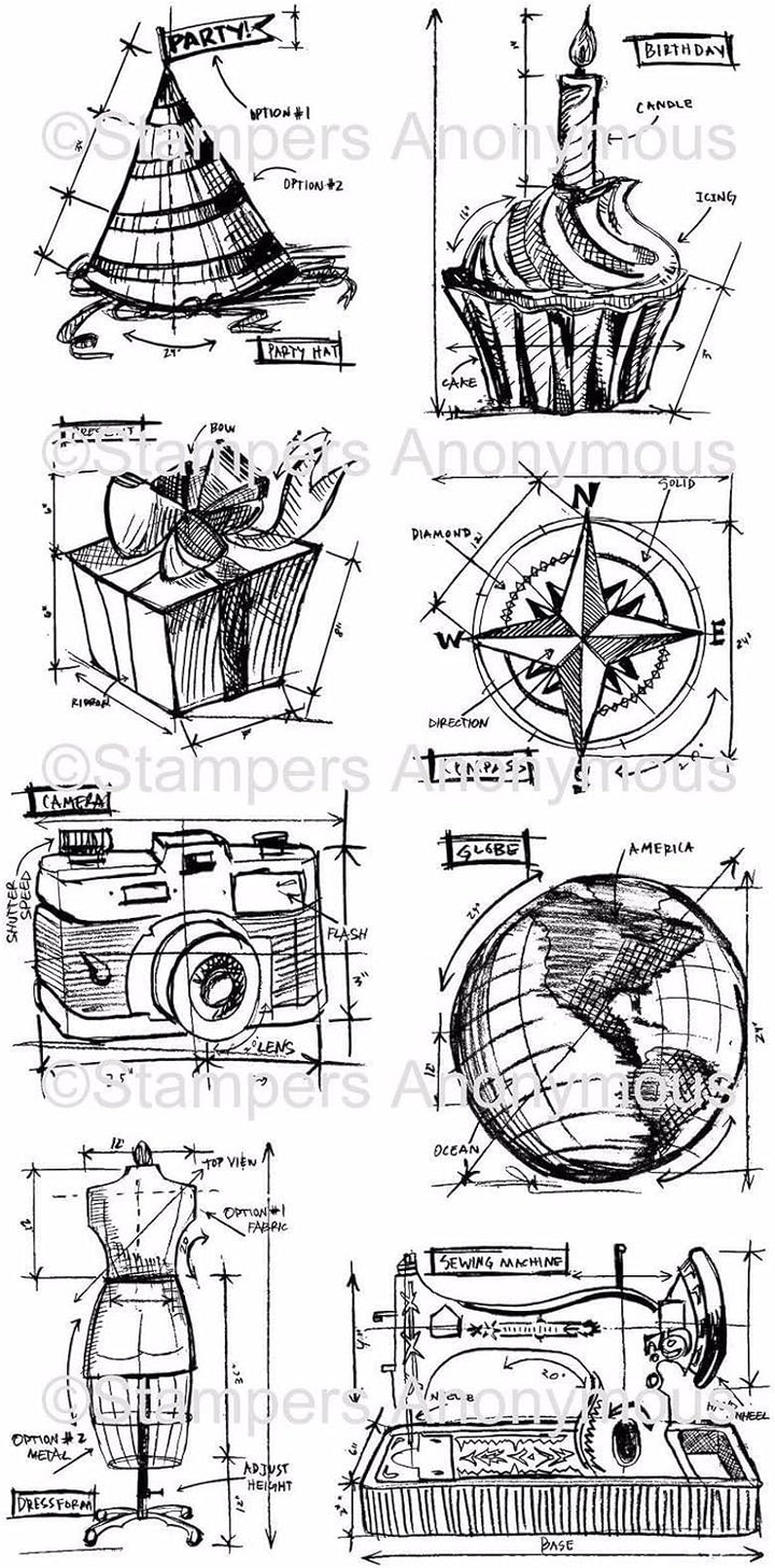 TIM HOLTZ STAMPER ANONYMOUS CLING STAMPS- THJ001 BLUEPRINT ASSORTMENT by Tim Holtz
