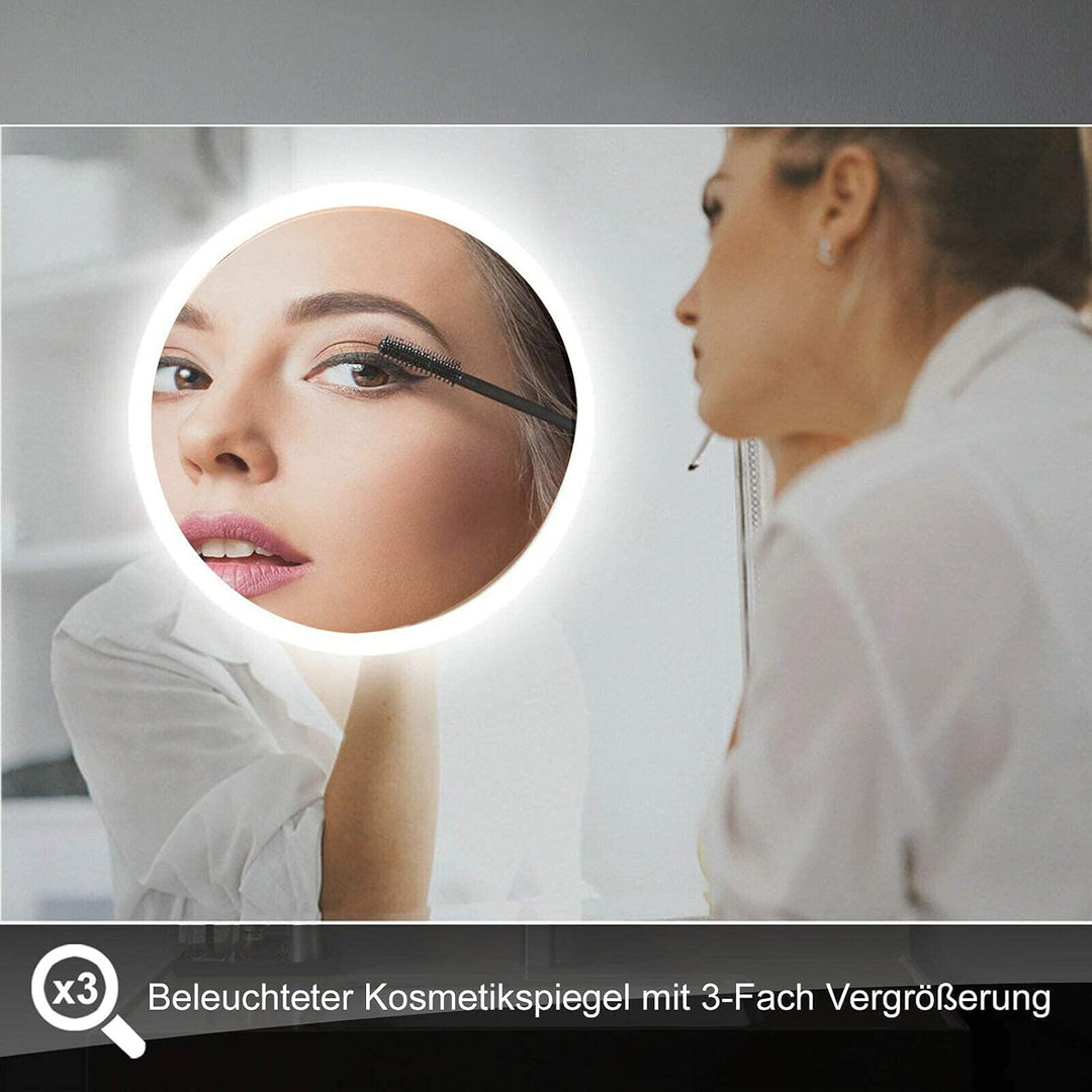 MIQU LED Badspiegel 50x70cm Wandspiegel mit Beleuchtung mit 3-Fach Vergrösserung Touch Anti-Beschlag