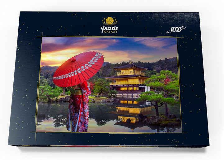 Frau in traditionellem japanischen Kimono, Kinkakuji-Tempel Kyoto, Japan - Premium 1000 Teile Puzzle