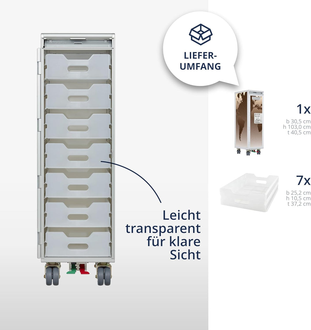 Airline Trolley Weltkarte, Küchenwagen mit Rollen, Büroschrank Metall, Industrial Möbel, Norm: Atlas