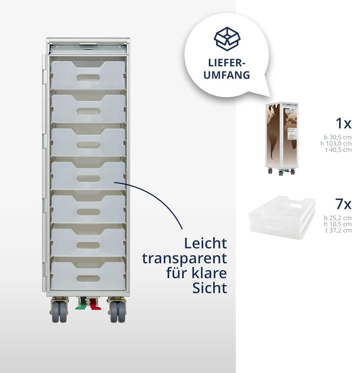 Airline Trolley Weltkarte, Küchenwagen mit Rollen, Büroschrank Metall, Industrial Möbel, Norm: Atlas