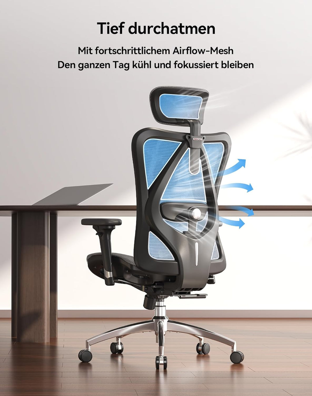 SIHOO Ergonomischer Bürostuhl, Chefsessel mit 3D verstellbare Armlehne und Lendenwirbelstütze, Hautf