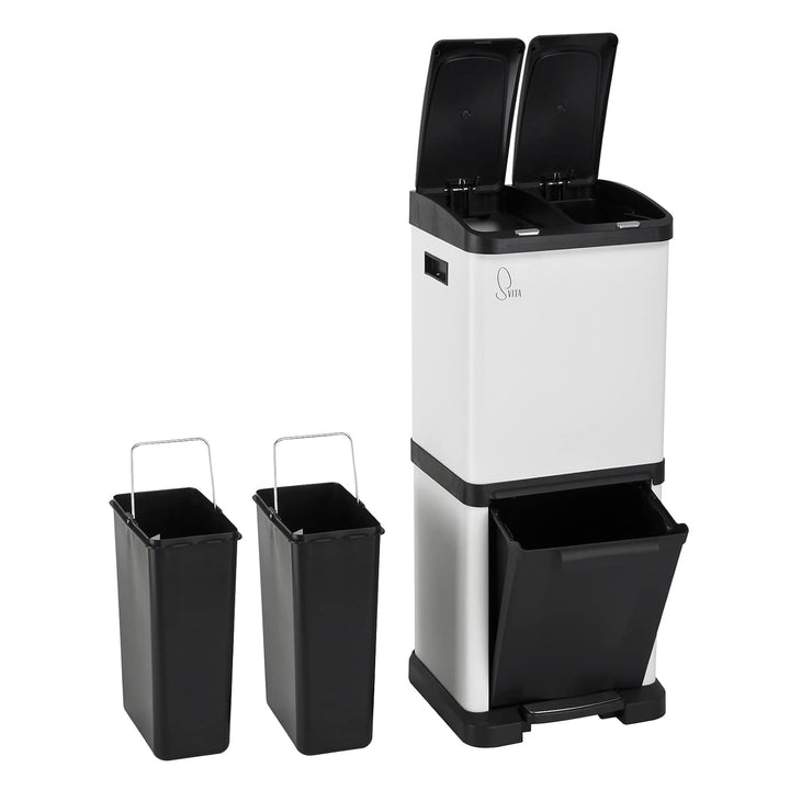 SVITA 3XCOMBO32 Mülleimer Treteimer Abfalleimer Mülltrennung mit Schubfächern Weiss (32 Liter 2x8L +