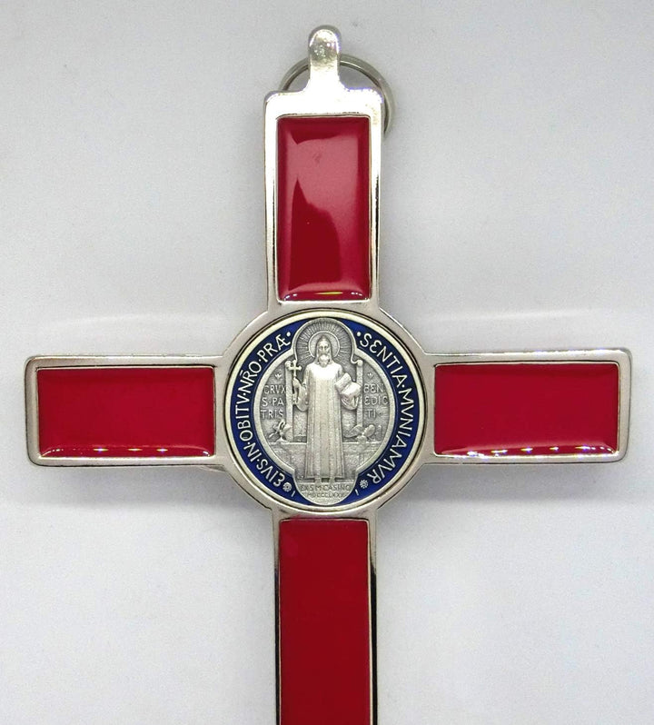 GTBITALY 10.004.11 Kreuz Silber Rot St. Benedikt 20 cm emailliert mit Box Geschenkbox Gift Prete Exo