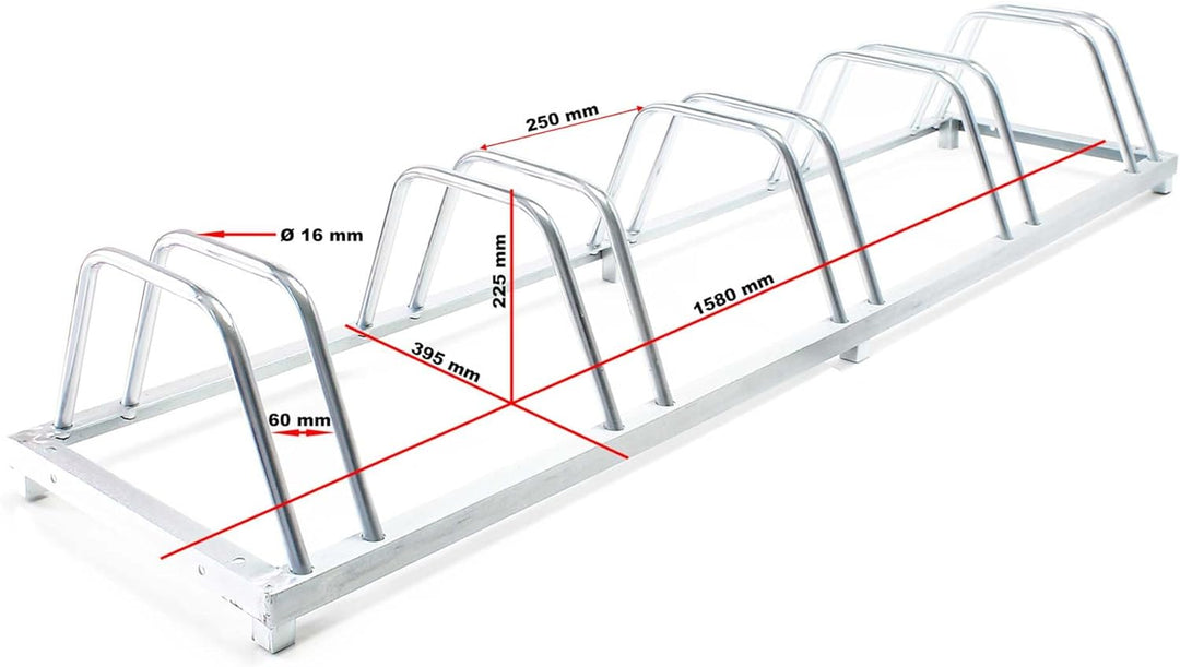 Fahrradständer für 5 Räder 158x39x25cm verzinkt und für Wandmontage
