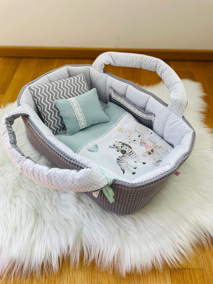 Puppentragetasche für Puppen 30-35 cm,Grau, Geschenk, Tieren, Baumwolle, Waschbar