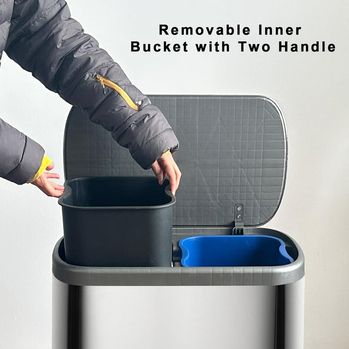 Recycling-Mülleimer für die Küche, 30 + 30 l, Doppel-Mülleimer mit Deckel und Kunststoff-Inneneimer,