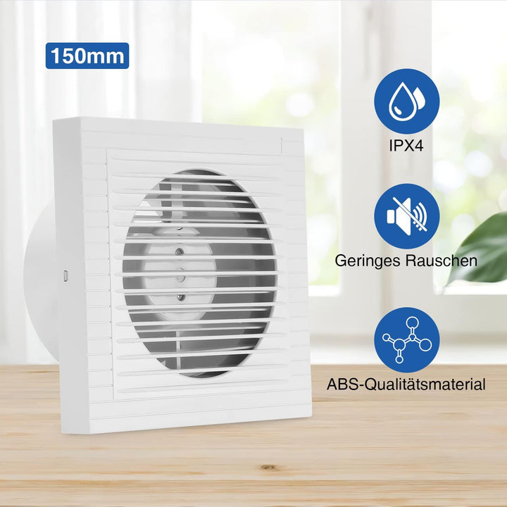 Sonnewelt 2x Badlüfter 150mm Abluftventilator Wandventilator badlüfter,Leise Weiss Ventilator,für Ba