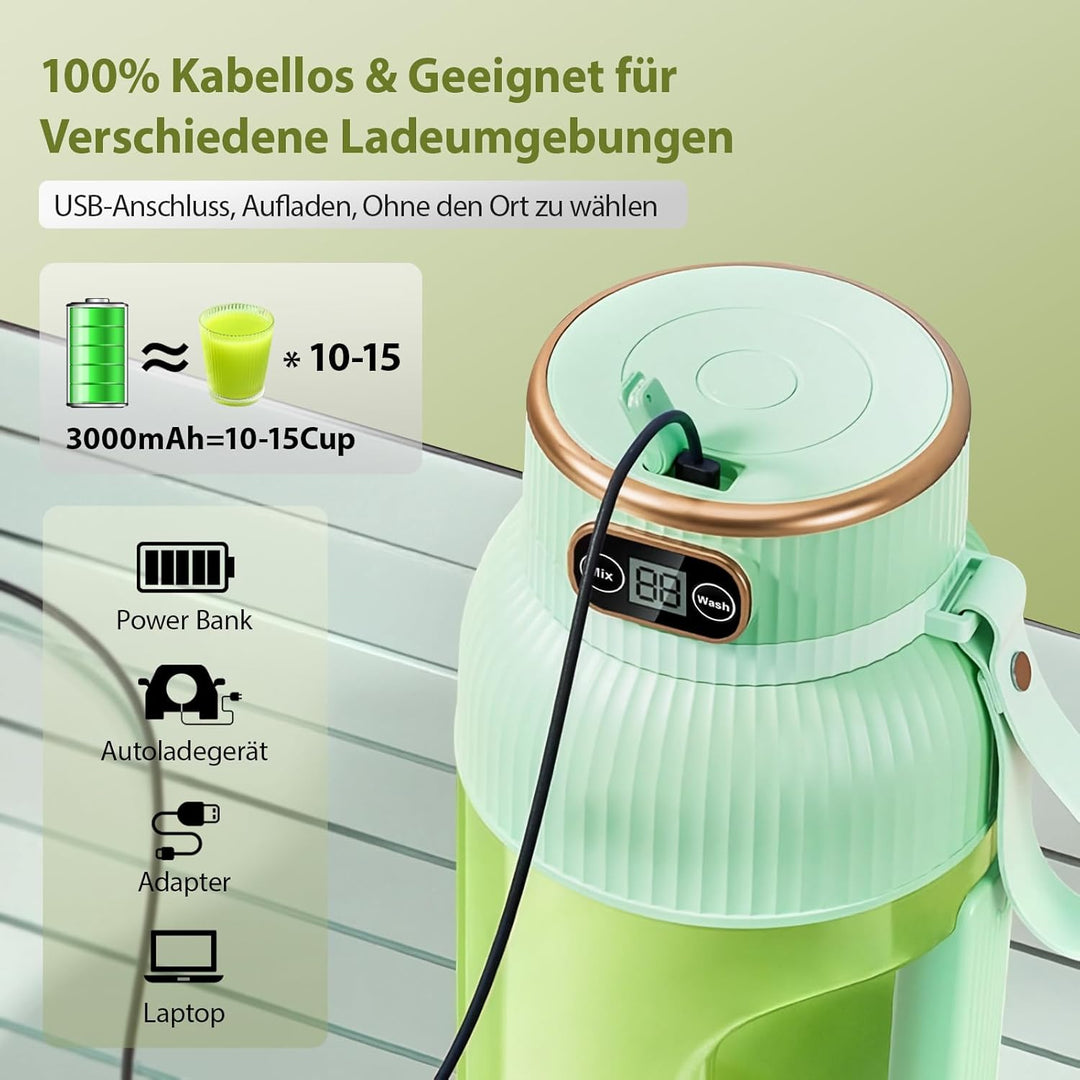 【Upgraded】Fine Life Pro Wiederaufladbarer Elektrischer Entsafter, 1200ML Tragbarer Mixer für Gemüse&
