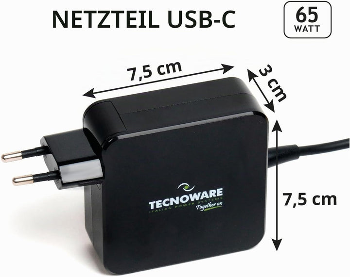 Tecnoware USB Typ-C Universal-Adapter 65 W - Batterieladegerät kompatibel mit jedem Notebook mit USB