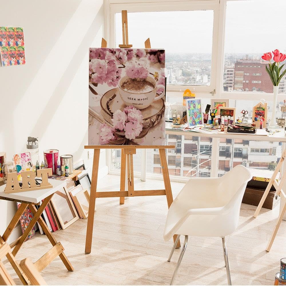 Artnapi Malen nach Zahlen Erwachsene mit Rahmen | DIY Handgemalt | Blumen - Morgenkaffee | Kit für A