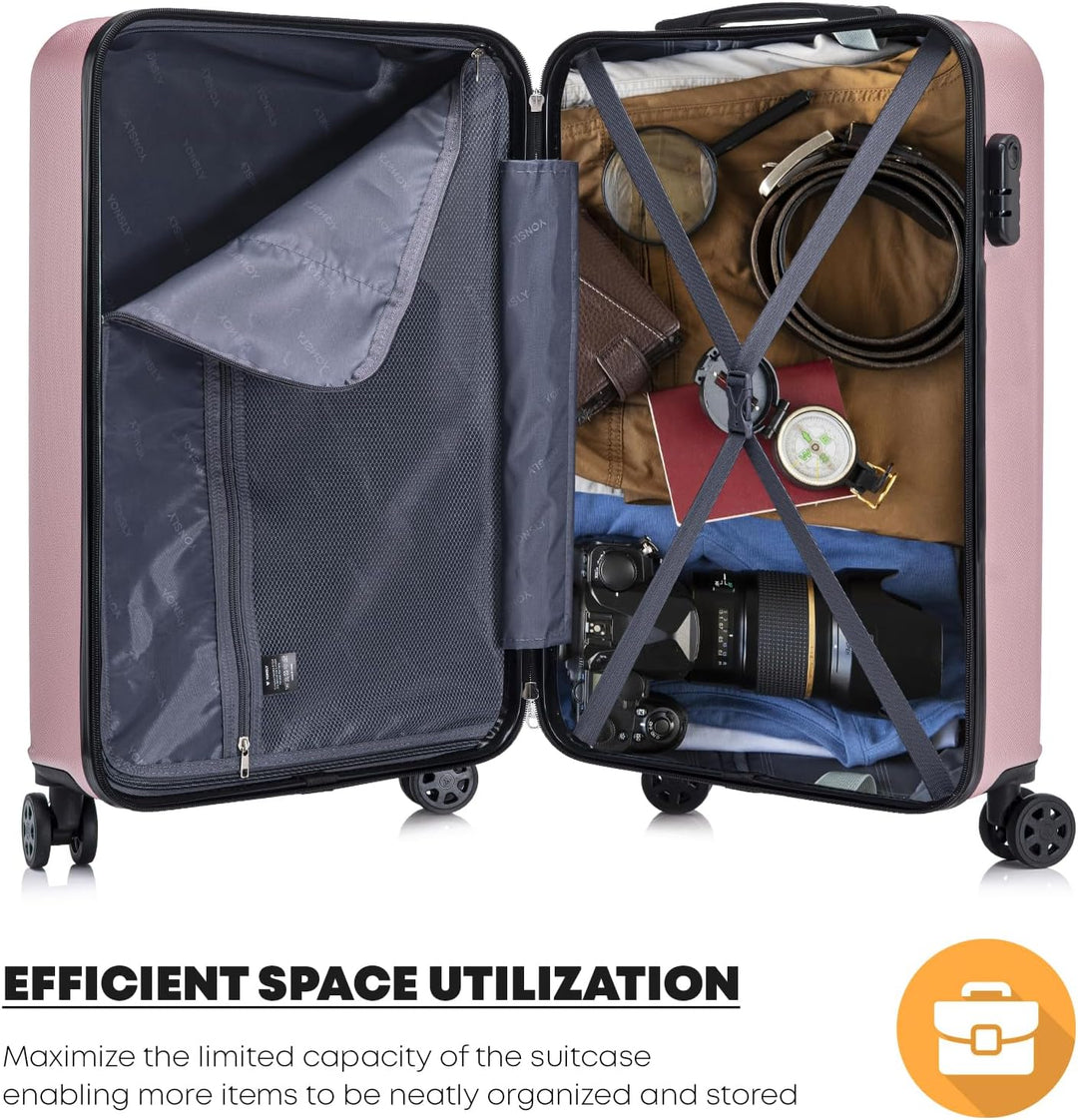 Koffer Suitcase S Roségold, Trolley Reisekoffer, Kabinenkoffer Rollkoffer Handgepäck mit 4 Rollen 36