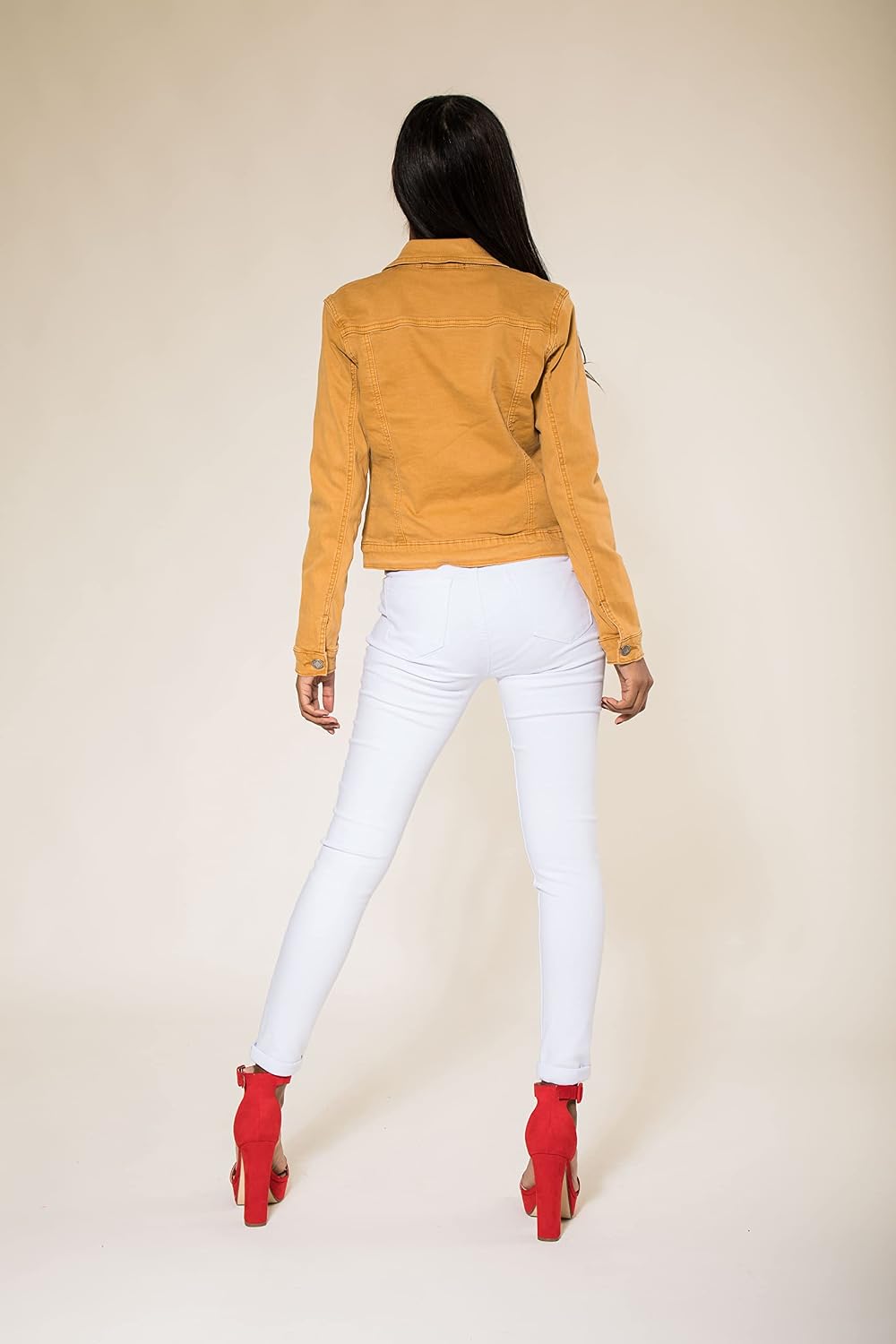 Nina Carter J212 Damen Slim-Fit Jeansjacke – Farbige Übergangsjacke mit Kent-Kragen und Taschen – Fr