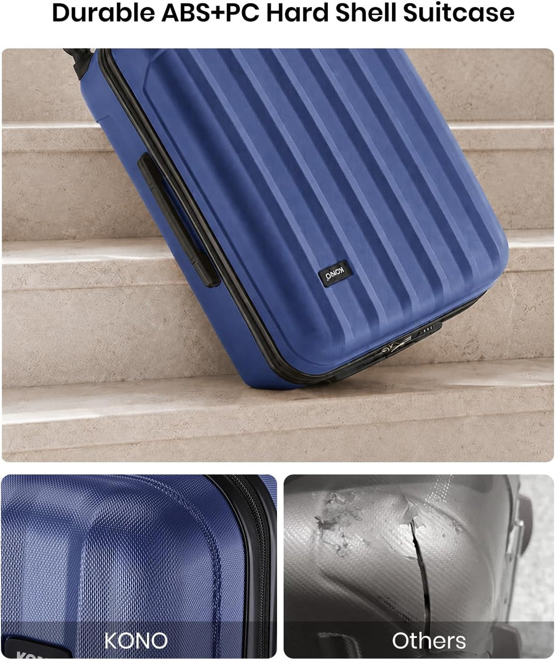 KONO Zwillingsrollen Hartschale ABS Koffer Trolley Reisekoffer Rollkoffer Handgepäck (Dunkelblau, M)