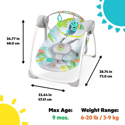 Bright Starts, Rainforest Vibes, tragbare und kompakte Schaukel mit 6 Schaukelgeschwindigkeiten, abn
