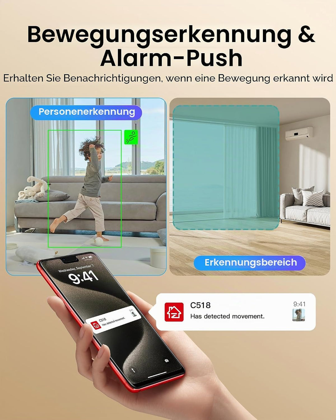 ZOSI 1080P WLAN Überwachungskamera Innen, 360° Schwenkbar IP Kamera Indoor mit EIN-Touch-Call für Ha