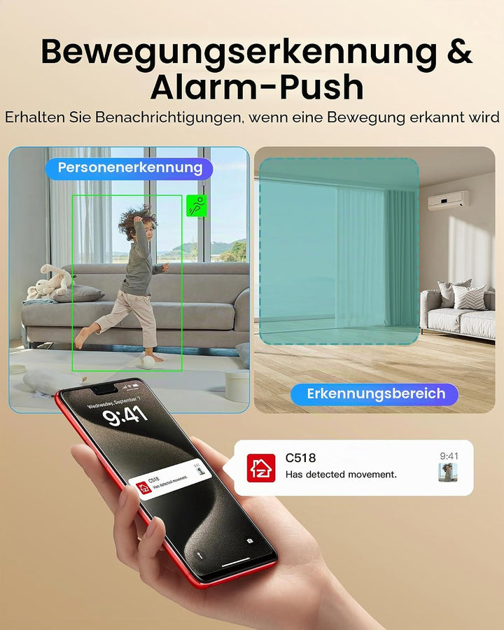 ZOSI 1080P WLAN Überwachungskamera Innen, 360° Schwenkbar IP Kamera Indoor mit EIN-Touch-Call für Ha