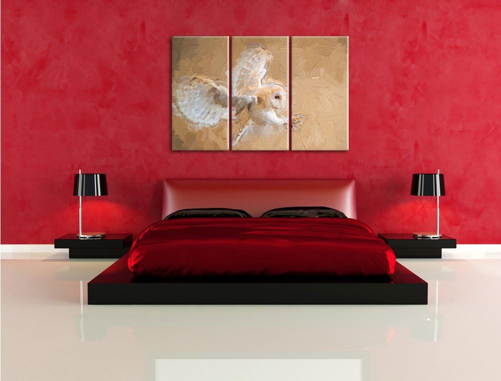 Pixxprint Fliegende Eule bei der Jagd als Leinwandbild/Grösse: 3 Teilig (120x80 cm) cm/Wandbild/Kuns