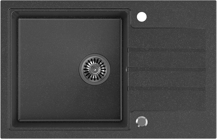 VBChome Spüle mit Armatur 78 x 50 cm Tiefes Becken 20cm Schwarz Küche Grosse Abtropfflache Unterschr