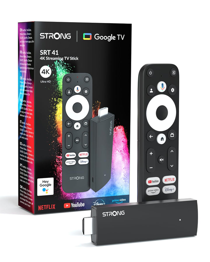STRONG SRT41 | TV Stick | 4K UHD Stick | HDMI | Google TV | Google Play Store | Netflix | Prime Vide