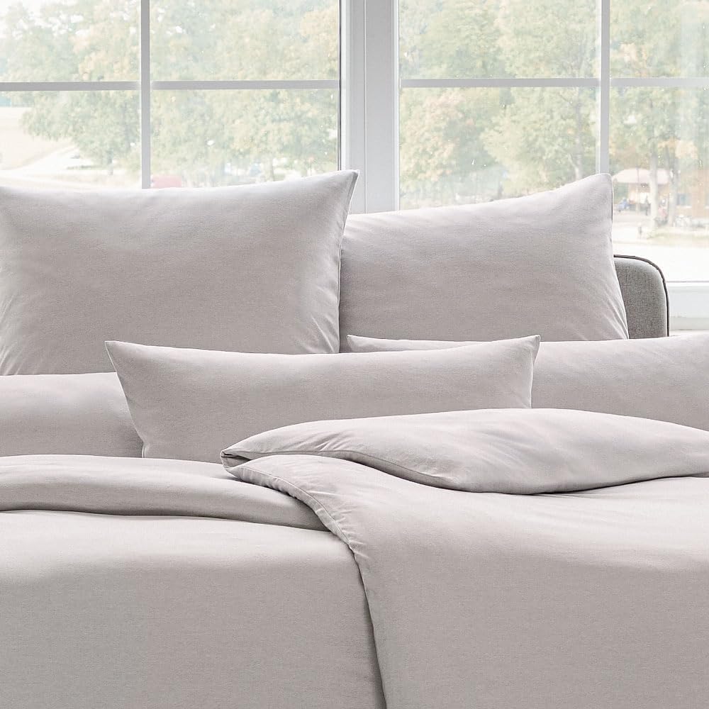 ESTELLA Mako Interlock Jersey Bettwäsche Uni Takoma Silber, 1 Bettbezug 135 x 200 cm + 1 Kissenbezug