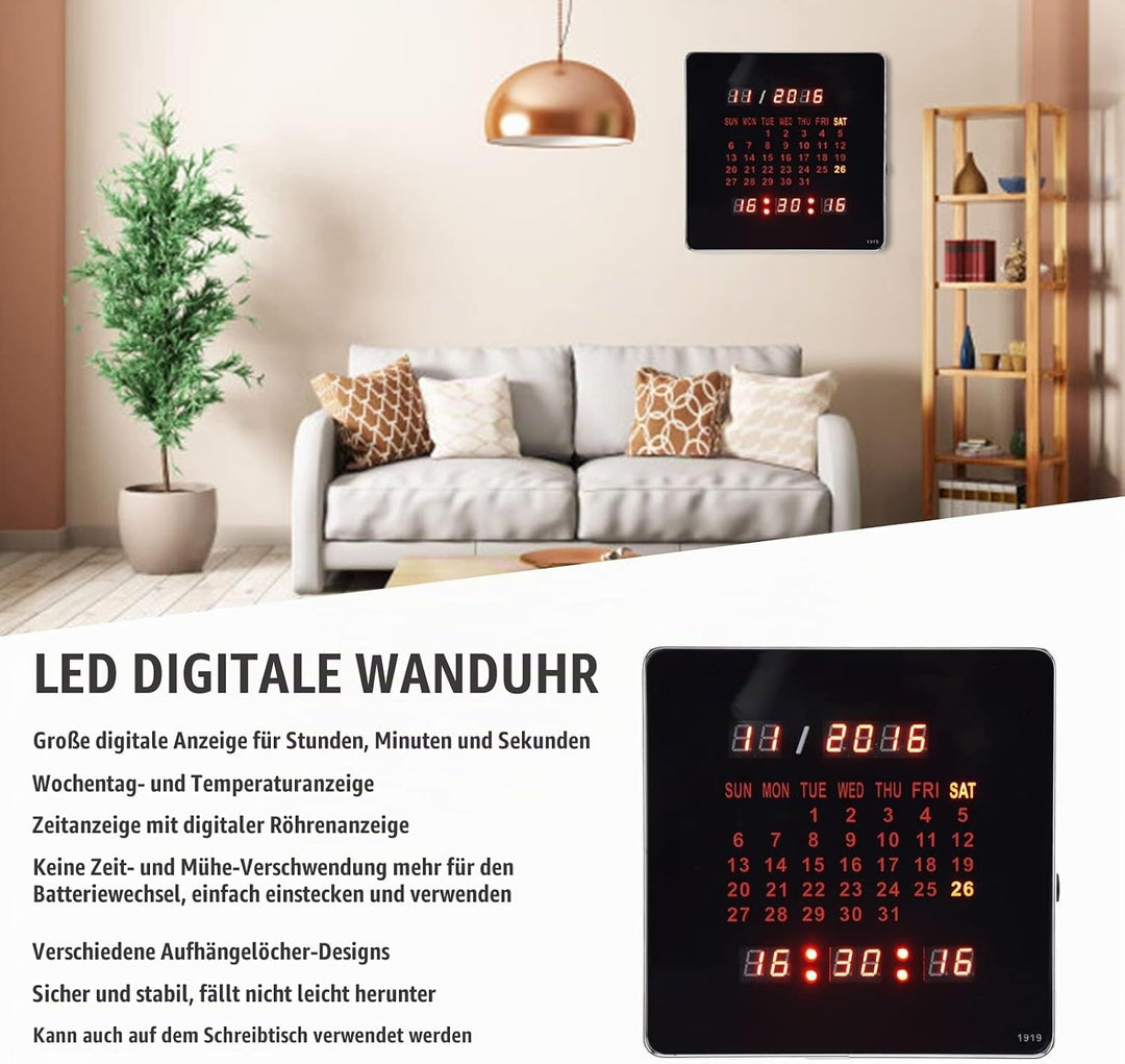 Focket Digitale Wanduhr, 7,87 Zoll Ewiger Kalender, Grosse Anzeige, Digitale Uhr, Batteriebetriebene