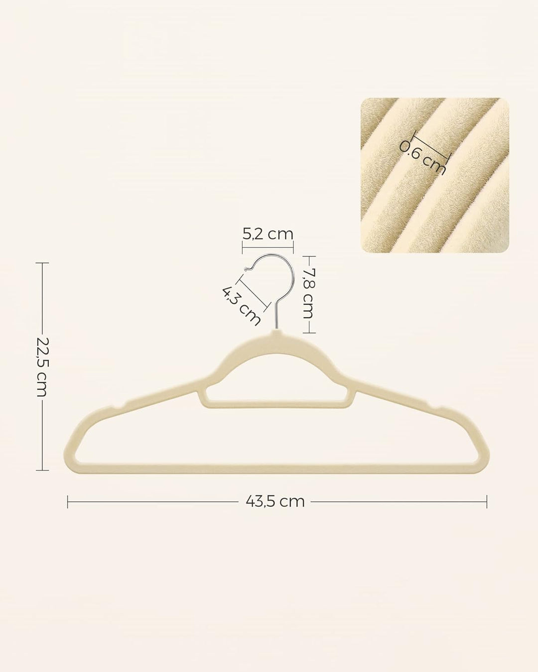 SONGMICS Kleiderbügel Samt, 20er Set, Bügel, rutschfest, kleine Stange für Krawatten, 360° drehbarer