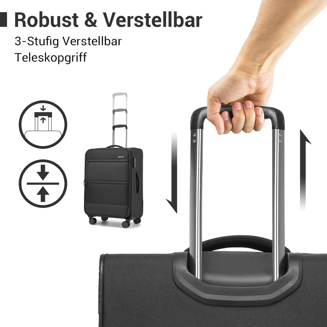 British Traveller Handgepäck Koffer Stoff, 41 Liter-Leichter Weichgepäckkoffer mit separatem Laptop-