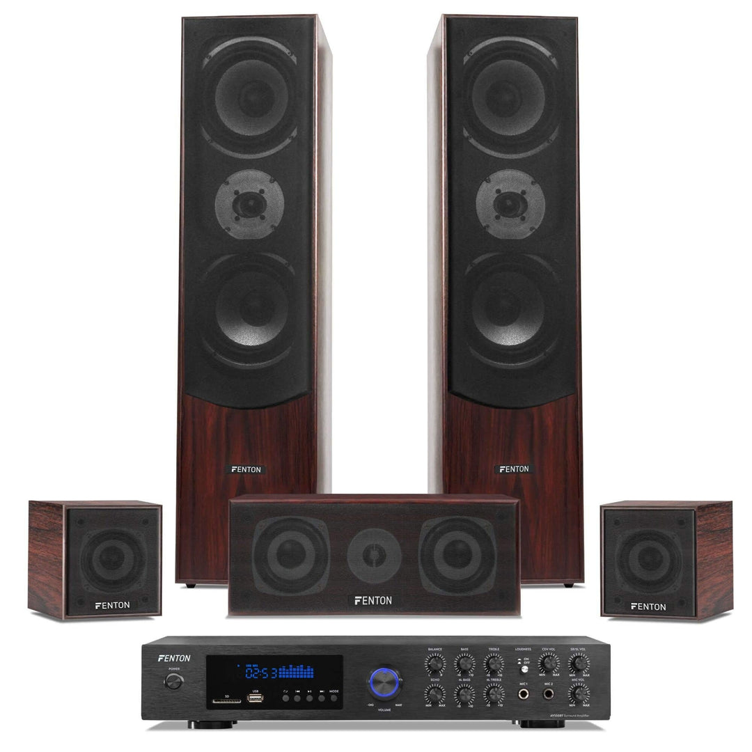 Fenton Home Cinema Surround Set met o.a. Bluetooth - 510W - Walnoot
