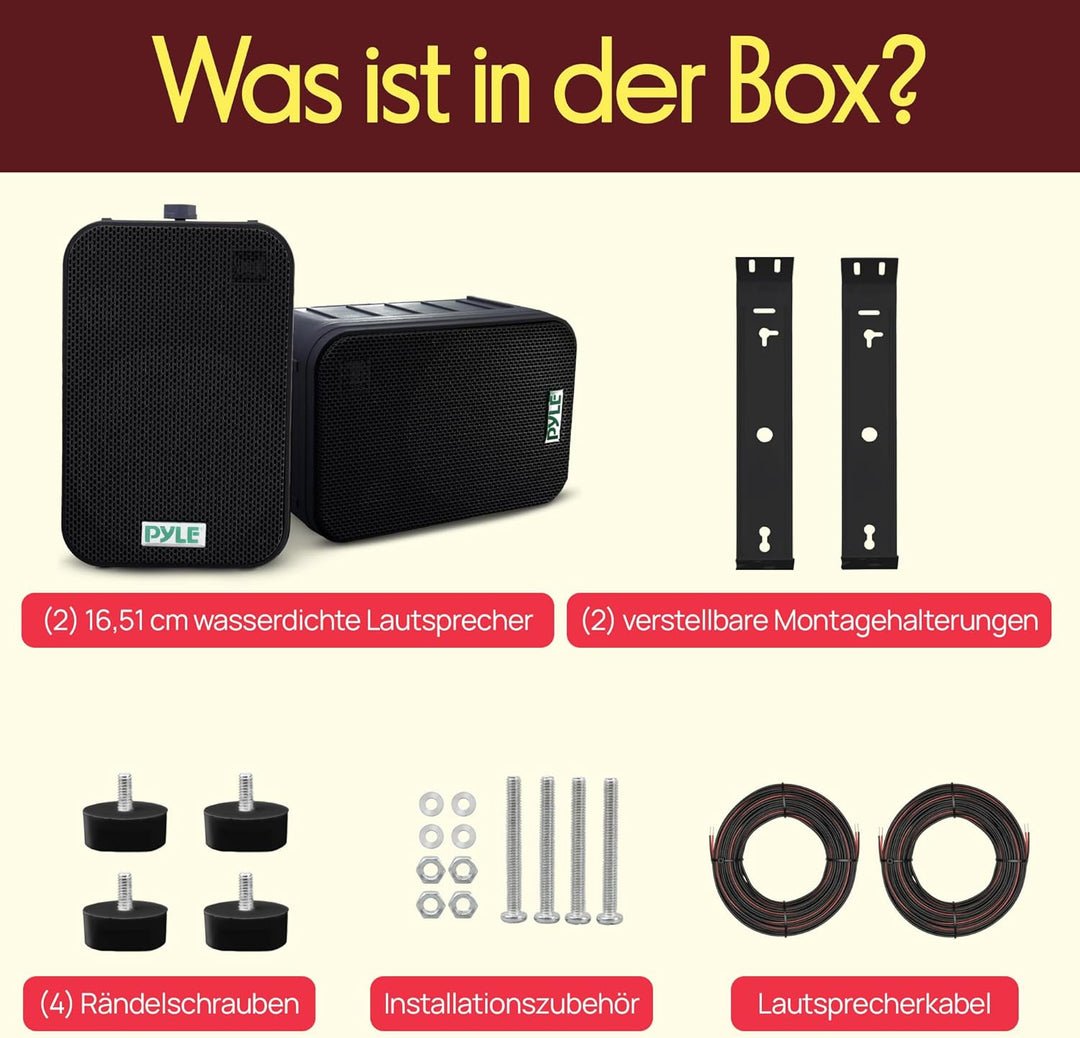 Pyle Dual Lautsprecher, Box, Musikbox, Party Boxen, Soundbox, Speaker, Wetterfeste 16,5cm Musikboxen
