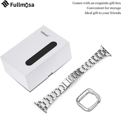 Fullmosa für Apple Watch Armband 45mm 44mm 42mm, Edelstal Metallarmband mit Uhrengehäuse für iwatch