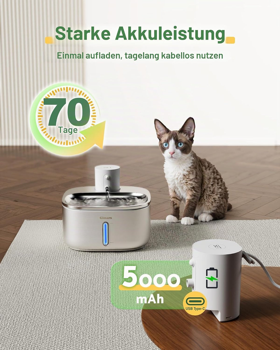 Gimars Katzenbrunnen Kabellos Edelstahl 3.2L Super Leise Trinkbrunnen für Katze Brunnen Katzenbrunne