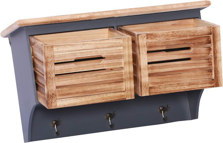 Woodkings® Wandregal Kansas Holz mit Ablage Schubladen und Haken Wandboard Badmöbel Badezimmermöbel