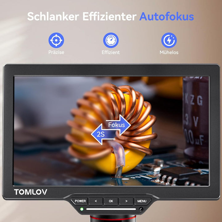 TOMLOV TM3K-AF Max Autofokus Mikroskop Digital: 10,1" HDMI IPS-Bildschirm, Lötmikroskop mit Gen 6 Fl