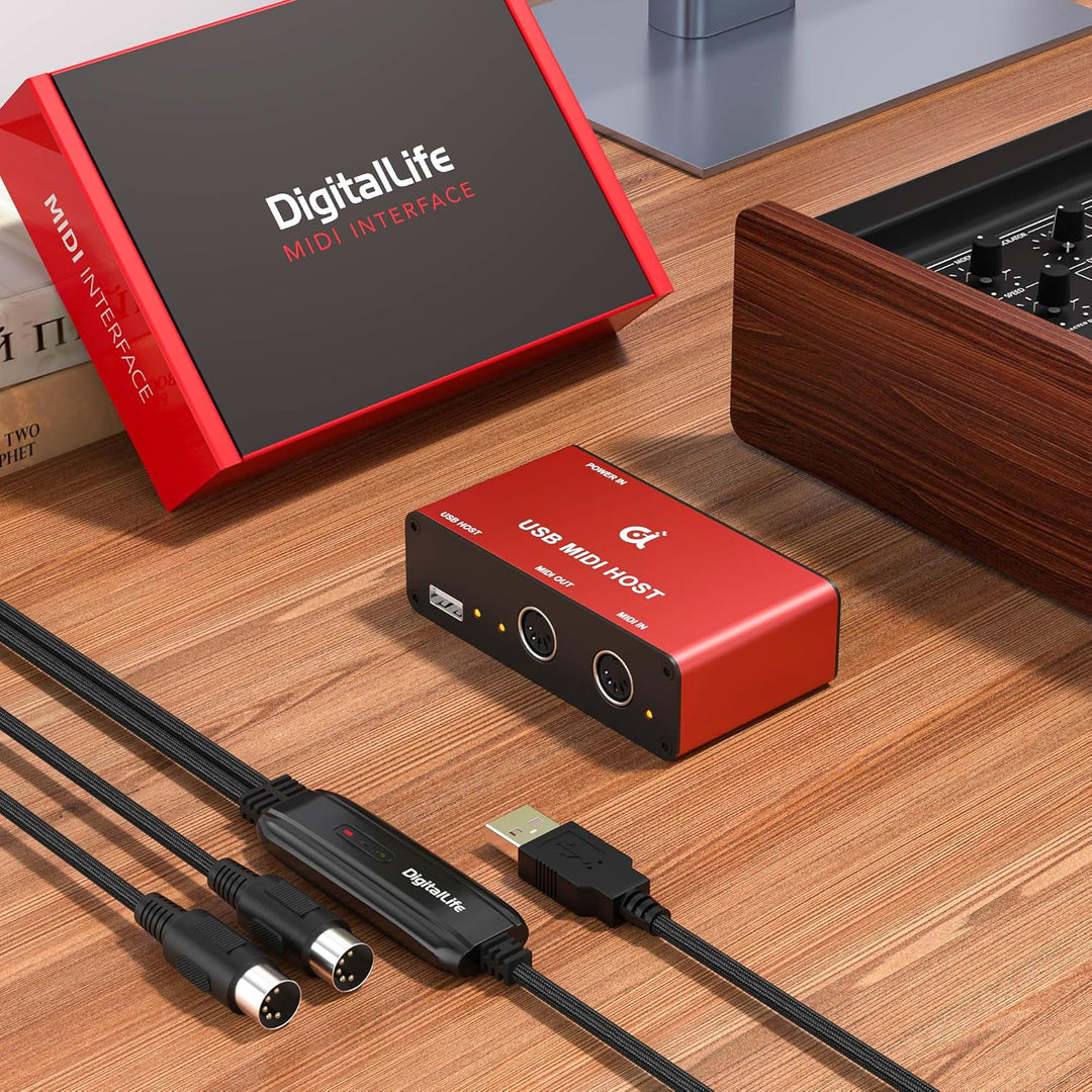 DigitalLife Stand-Alone USB MIDI Host Bridge Box - 1-Eingang/1-Ausgang 5-PIN DIN MIDI-Schnittstellen