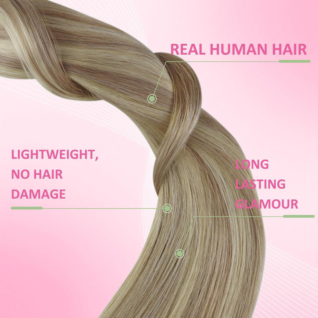 YoungSee Tape in Extensions Echthaar Blond 60 cm Echthaar Extensions Tape Goldblond mit Blond Invisi