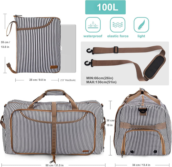 Vogshow Reisetasche Damen Herren Gross 100L Faltbare Reisetaschen Wasserdicht Sporttasche mit Schuhf