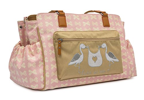 Baby-Wickeltasche mit Aufschrift „Twice as Nice“ - Pink, mit cremefarbene Schleifen, von Pink Lining