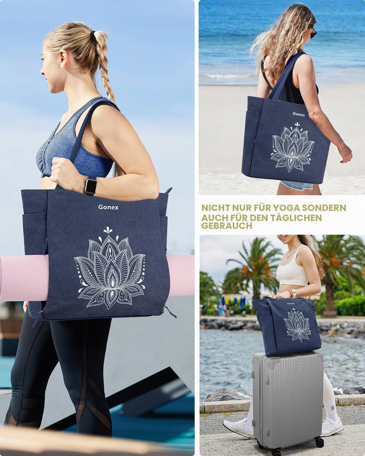 Gonex Yogatasche, Grosse Pilates Tragetasche mit Mehreren Taschen für Damen Herren, Robuste Canvas T