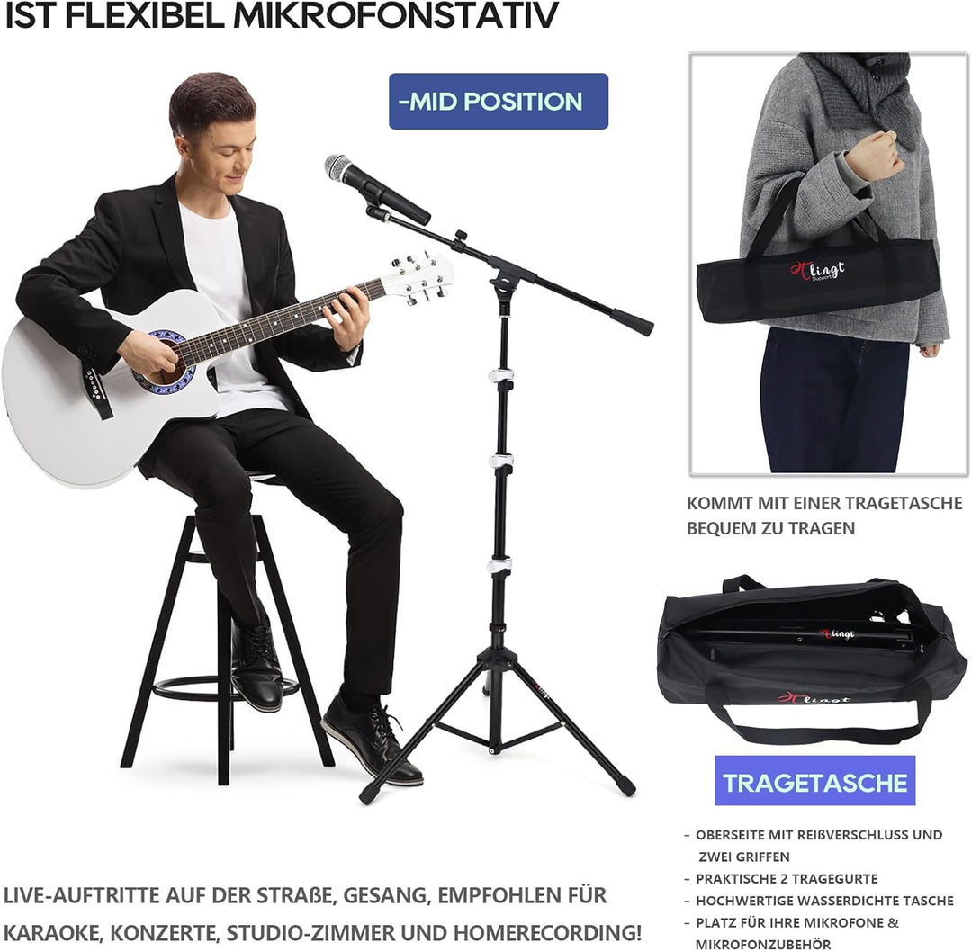 Mikrofonständer, Mikrofonstativ Tragbarer Mic Stand Mit Galgen, Easygo Mikrofonstativ mit Teleskopar