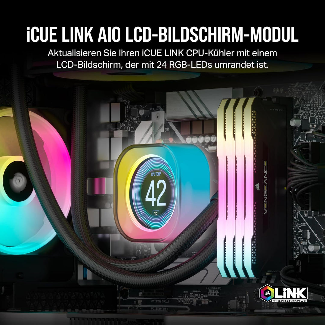 CORSAIR iCUE LINK AIO LCD-Bildschirmmodul - 2.1" IPS LCD-Bildschirm - 24 Einzeln Adressierbare RGB-L