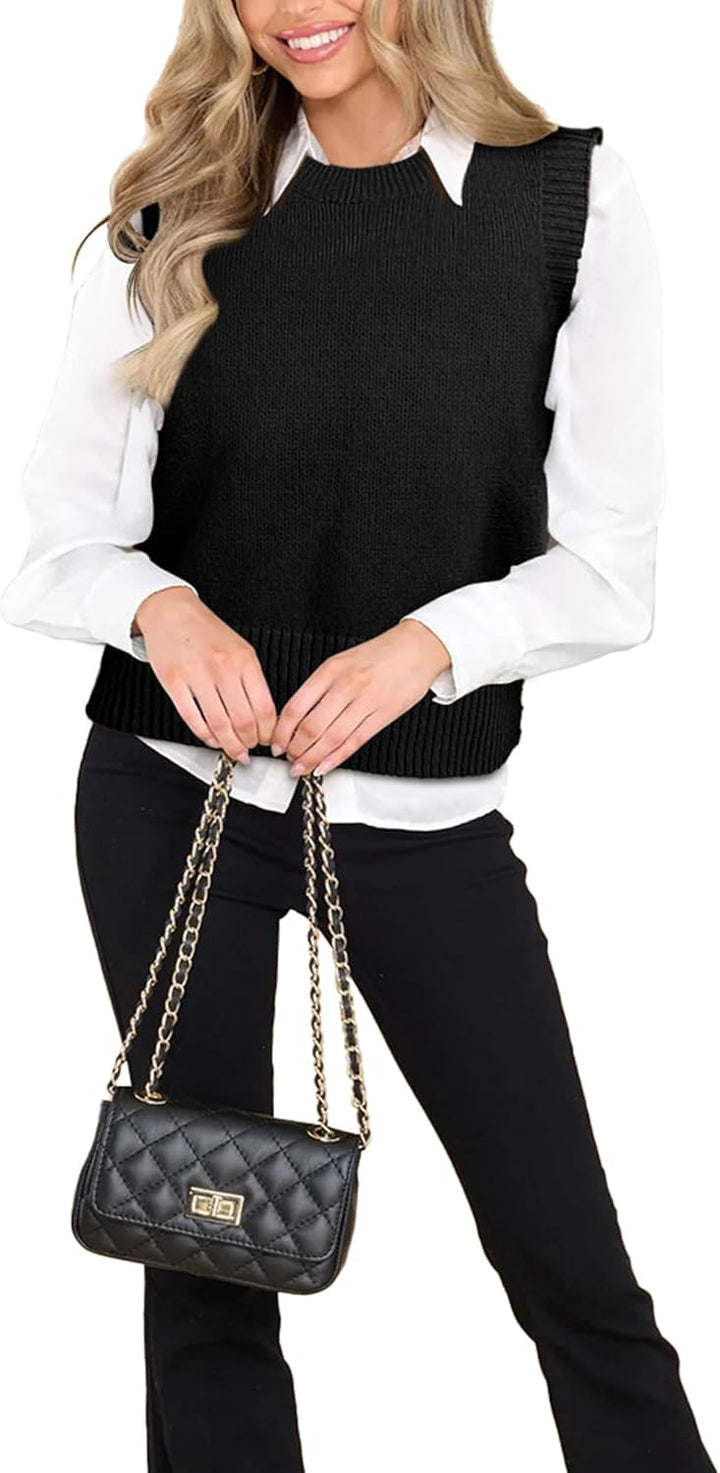 Dilgul Damen Weste Pullunder Ärmellos Weste Strick Winter Strickweste Pullover Rundhalsausschnitt St