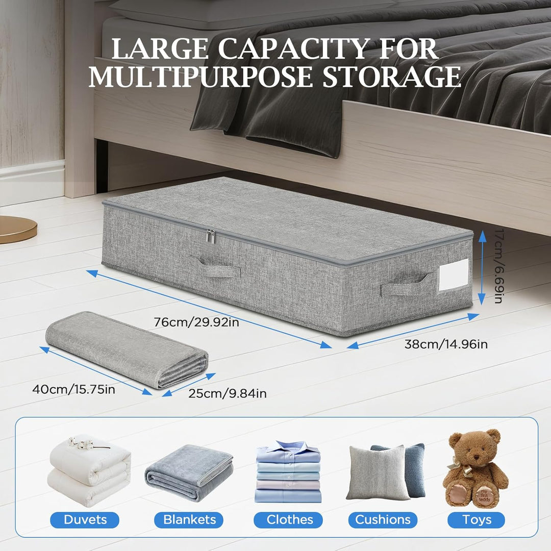 Cozary 2 Stück Unterbett Aufbewahrungsbox Stabil, Faltbare Aufbewahrungsboxen mit Deckel, 3 Griffen